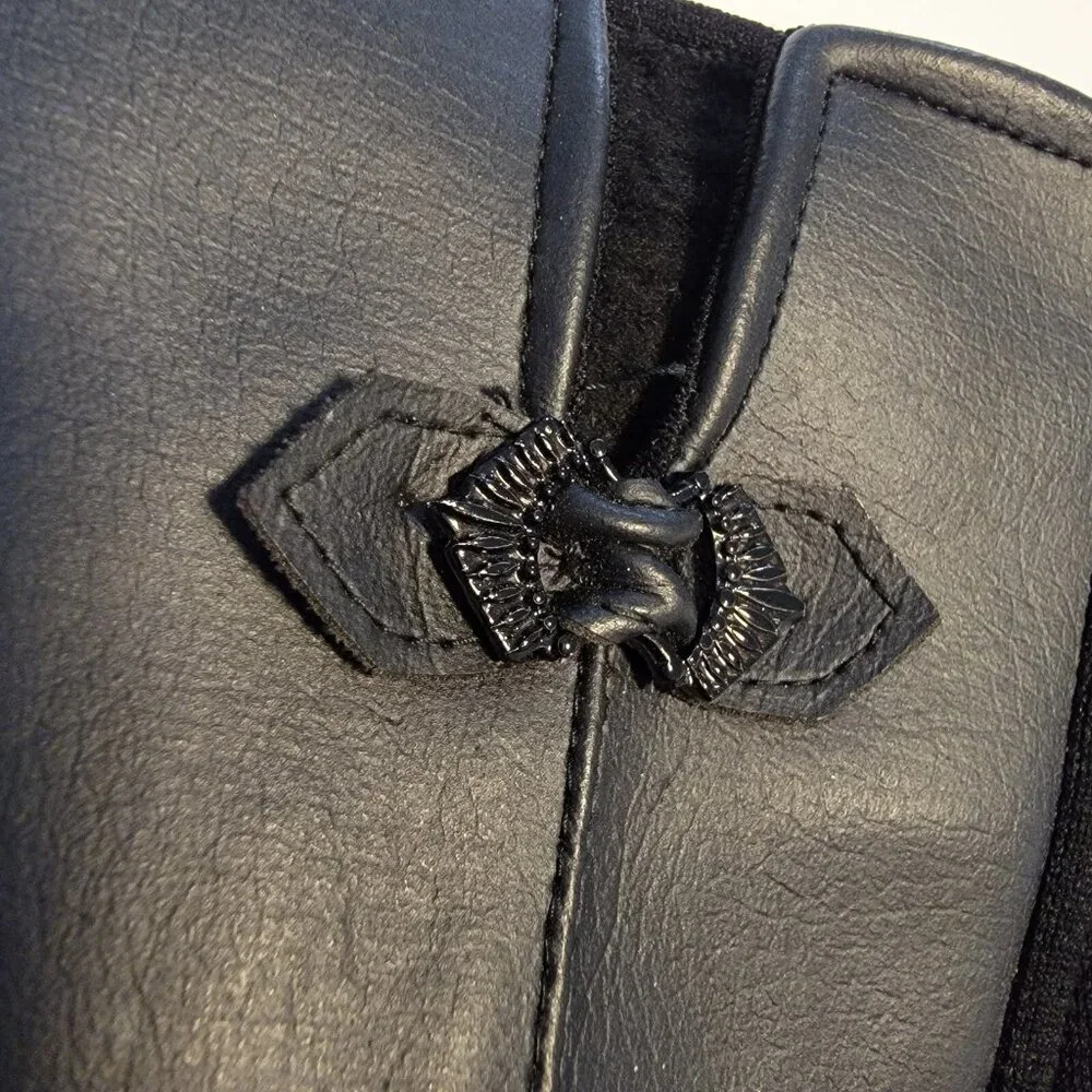NWOT Faux Leather Gloves Expanded Vinyl Black‎ Sz L Bow Classic 66-67 Japan